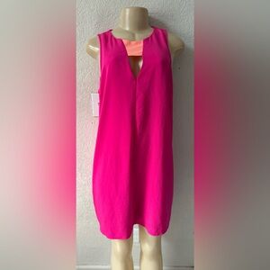 Lush Pink Sleeveless Midi Dress with Coral Accent casual summer y2k
